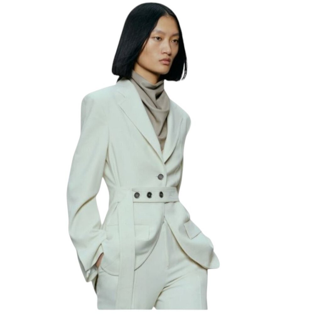 ZARA SRPLS Collection Women Blazer Jacket Belted Off White Bloggers Fav Med NWT - Picture 2 of 16
